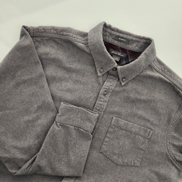 Eddie Bauer Relaxed fit gray button front long sleeve flannel shirt mens size LT - Picture 1 of 6